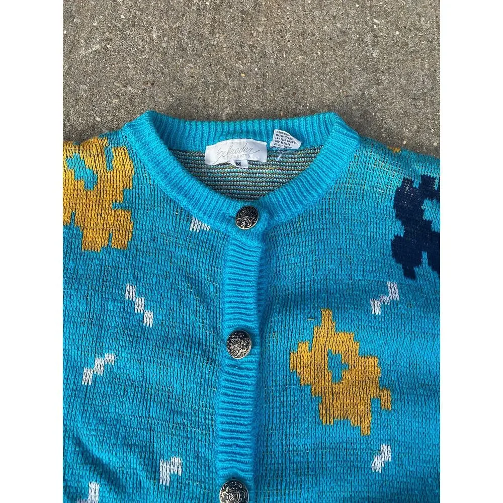 Vtg Schrader Separates women M Knit mock neck Cardigan Sweater front pockets - Picture 3 of 5